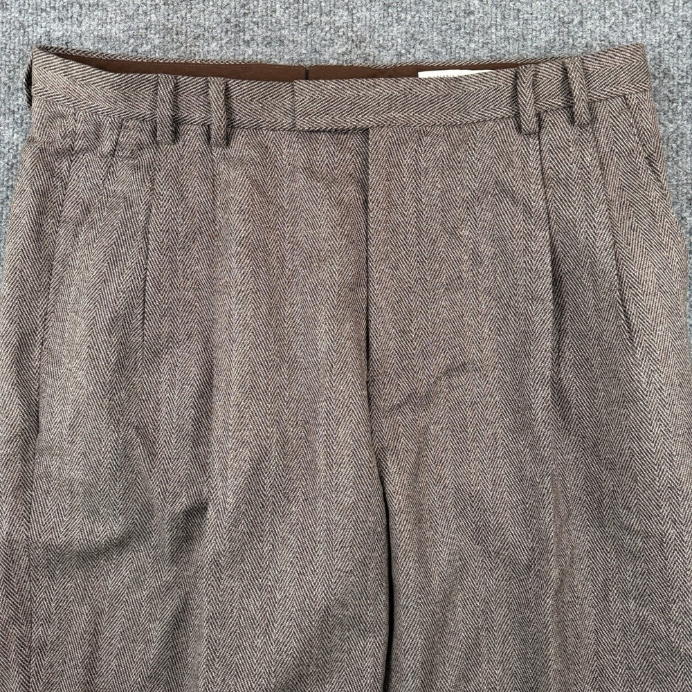 Banana Republic Pants Mens 33x34 Brown Herringbone 100% Wool Pleated Trouser